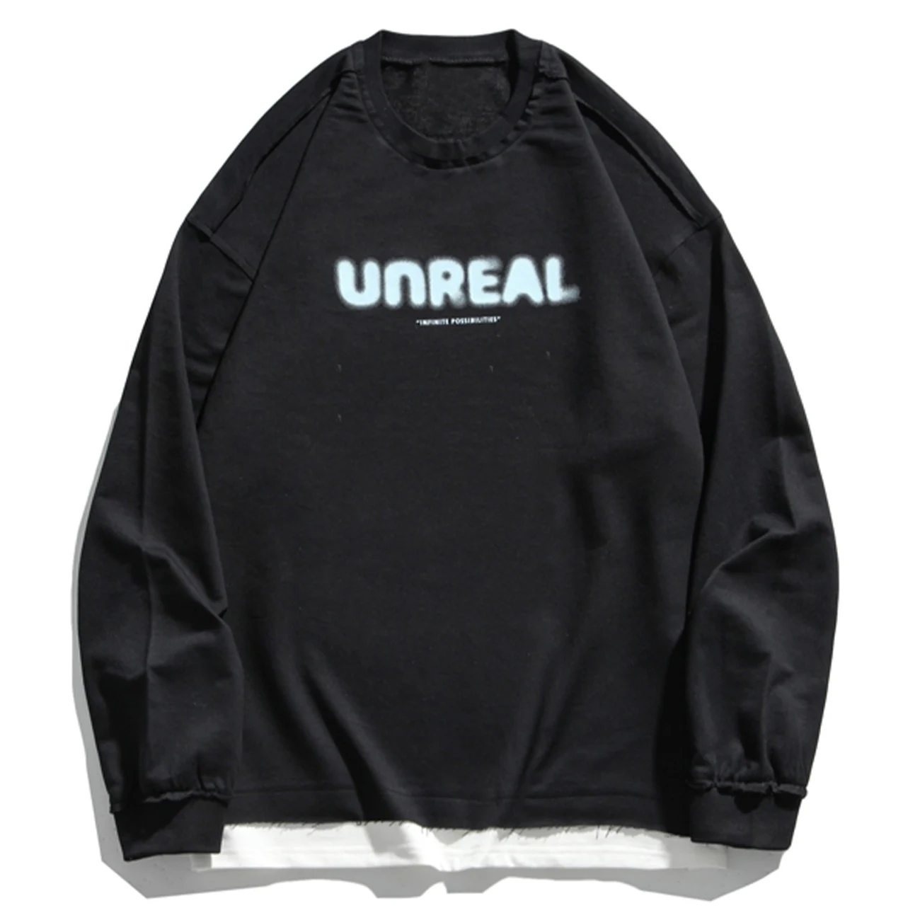

LACIBLE 2021SS Men Fake Two-Piece Letter Print Harajuku Sweatshirt Simple Hip Hop Streetwear Men Women Winter Cotton Pullover
