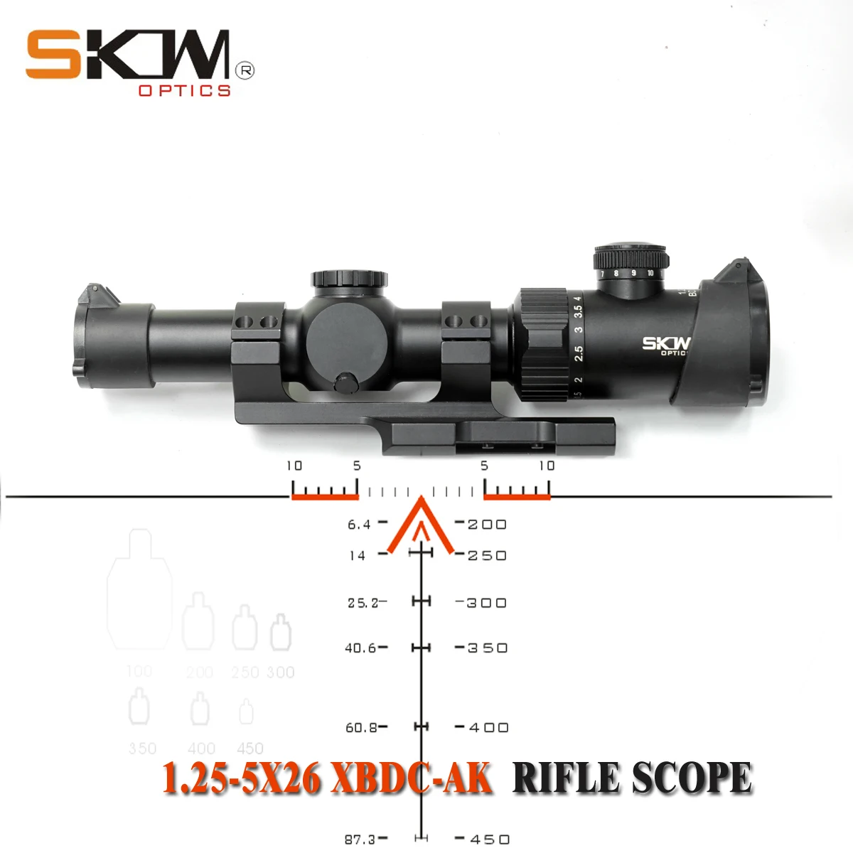 SKWoptics 1,25-5x26A тактические оптические прицелы для охоты на АК АР, M4 прицел BDC Сетка Новинка 30 мм цельное крепление