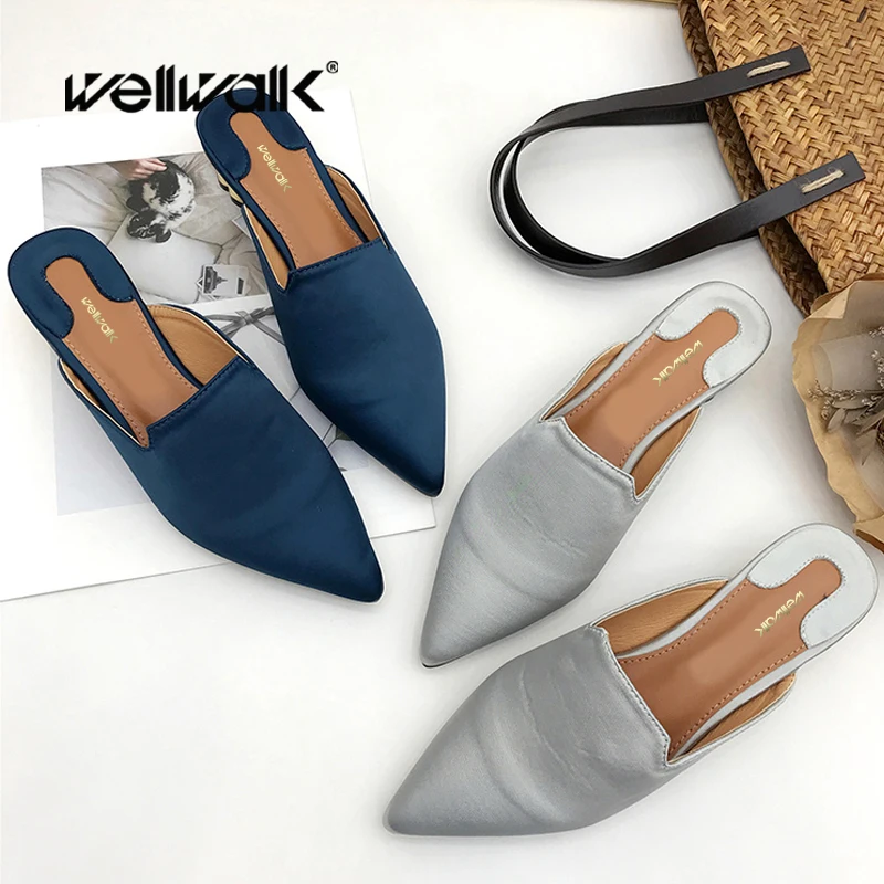Wellwalk/женские туфли без задника на металлическом каблуке с острым носком Простые