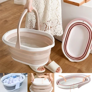 folding bucket portable wash basins with handle collapsible for home clothes storage bucket camping travel bathroom accessories free global shipping