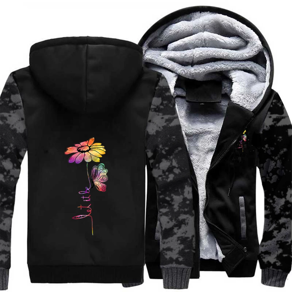 

Beautiful Flower Butterfly Let It Be Raglan Thick Hoodies Sweatshirts Men Jackets Sweatshirt Winter Warm Coats Gray Sportswear