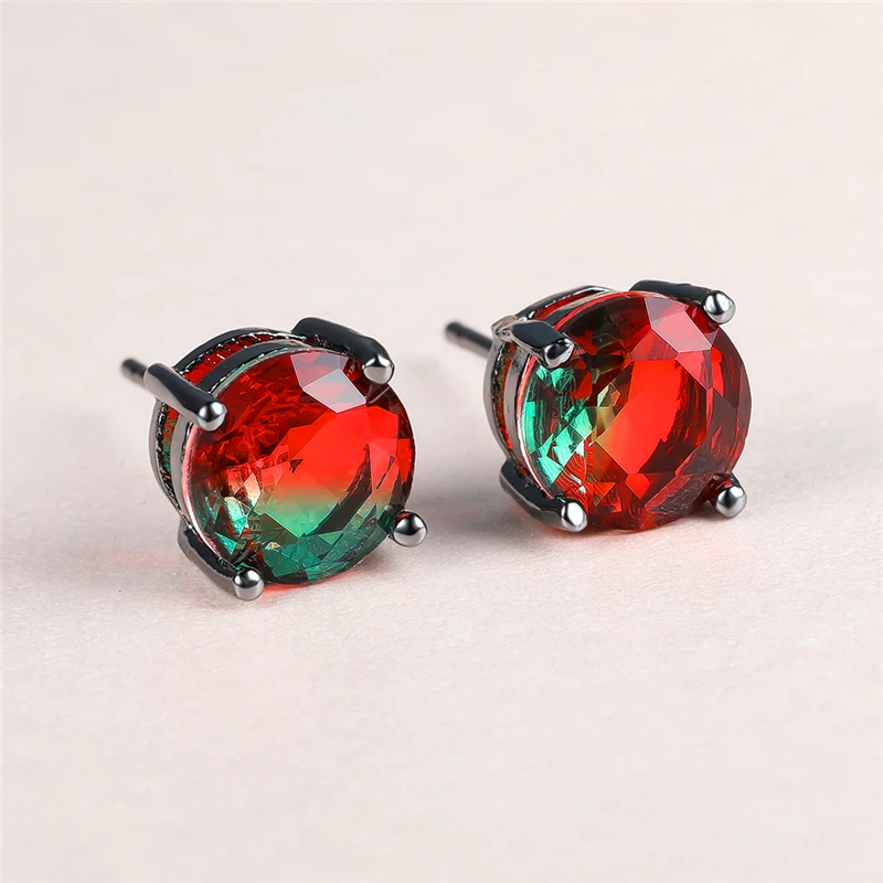 

Cute Female Rainbow Crystal Earrings Classic Black Gold Color Small Stud Earrings For Women Trendy Bridal Round Wedding Earrings