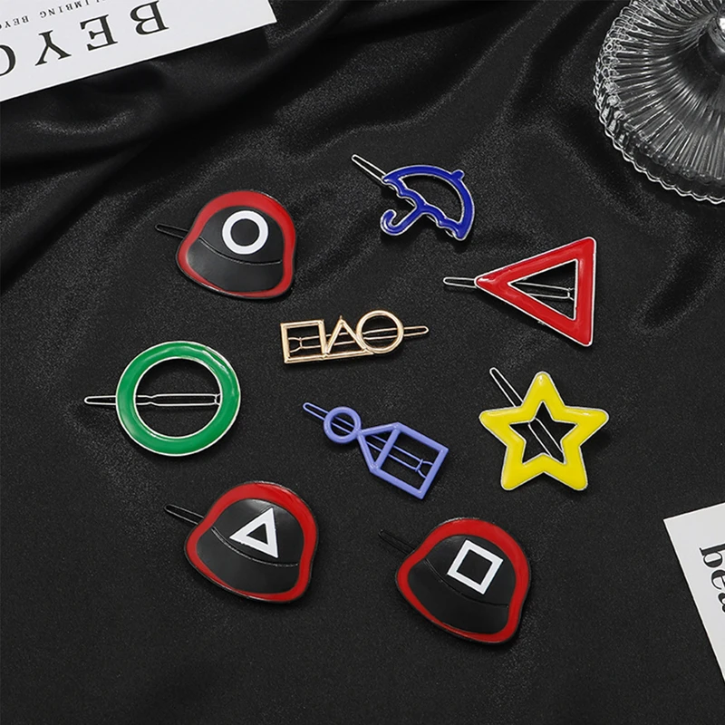 

Шпилька для волос в виде игры кальмар, новинка, треугольная, круглая, квадратная, боковая шпилька для волос, корейские аксессуары для волос д...