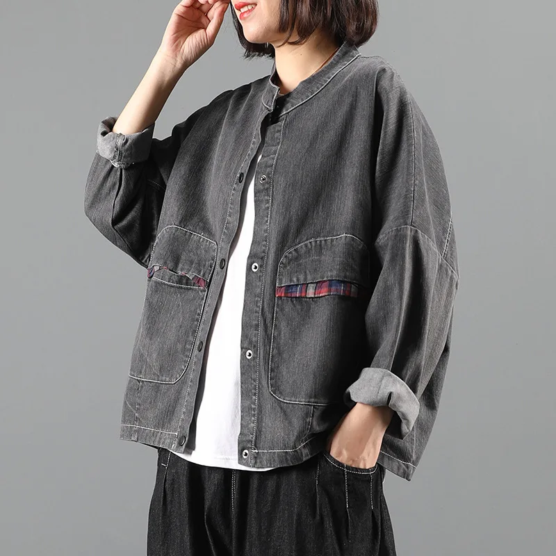 Куртка женская осенняя в клетку с карманами европейском стиле | Женская одежда