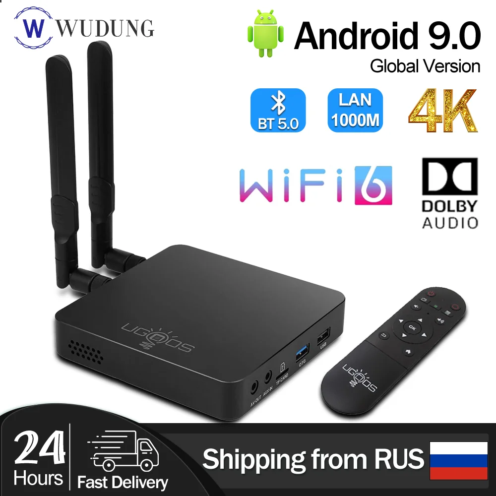 Медиа-плеер UGOOS AM6B Plus приставка для Smart TV S922X-J Android 9 0 2 ГГц 4 Гб DDR4 RAM 32 ГБ ROM WiFi6 1000M LAN 4K