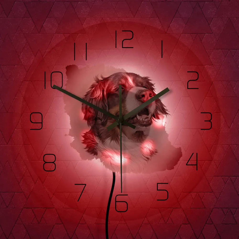 Best Feliz bernese montanha cão acrílico transparente parede iluminado relógio pintura em aquarela sorridente filhote de cachorro led parede pendurado relógio