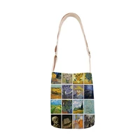 Van Gogh painting combination ladies cotton and linen handbag mini bag simple mini messenger bag casual messenger bag