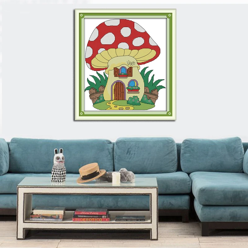 Набор для вышивки домик в виде грибов|dmc 14ct|printed cross stitchembroidered stitch |