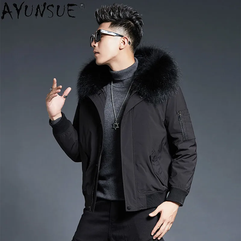 

AYUNSUE Jackets for Men Clothing Winter Jacket Thick Parka Real Rabbit Fur Coat 100% Raccoon Fur Collar Hommes Veste LXR845