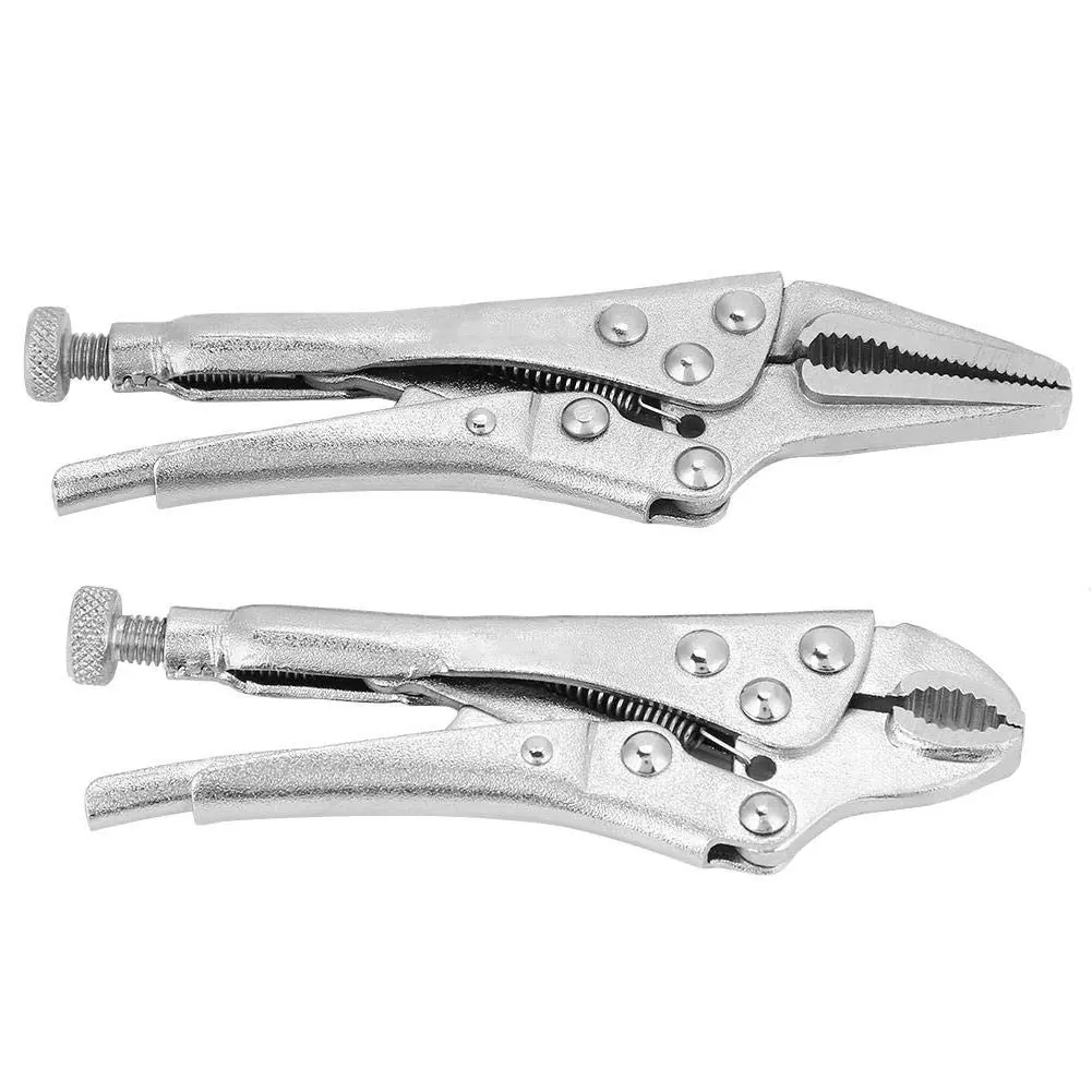 

2PCS New Locking Pliers Curved Straight Jaw Self Lock Grip Clamp 5inch for Gripping Twisting Holding Locking Grips Pliers Tool