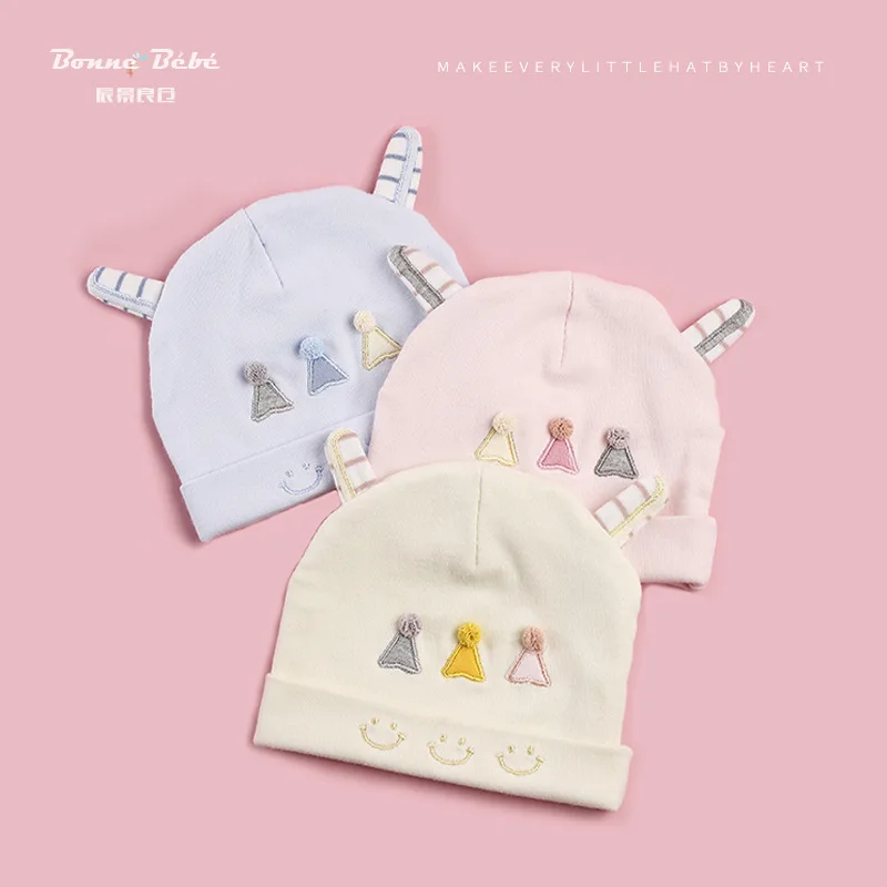 Детская двухслойная Милая шапочка из чистого хлопка с вышивкой в виде смайлика