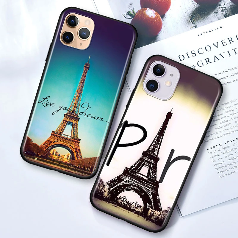 Black Cover Beautiful Eiffel tower for Apple iPhone 12 Mini 11 XS Pro Max X XR 8 7 6 6S Plus SE 2020 5 5S Phone Case