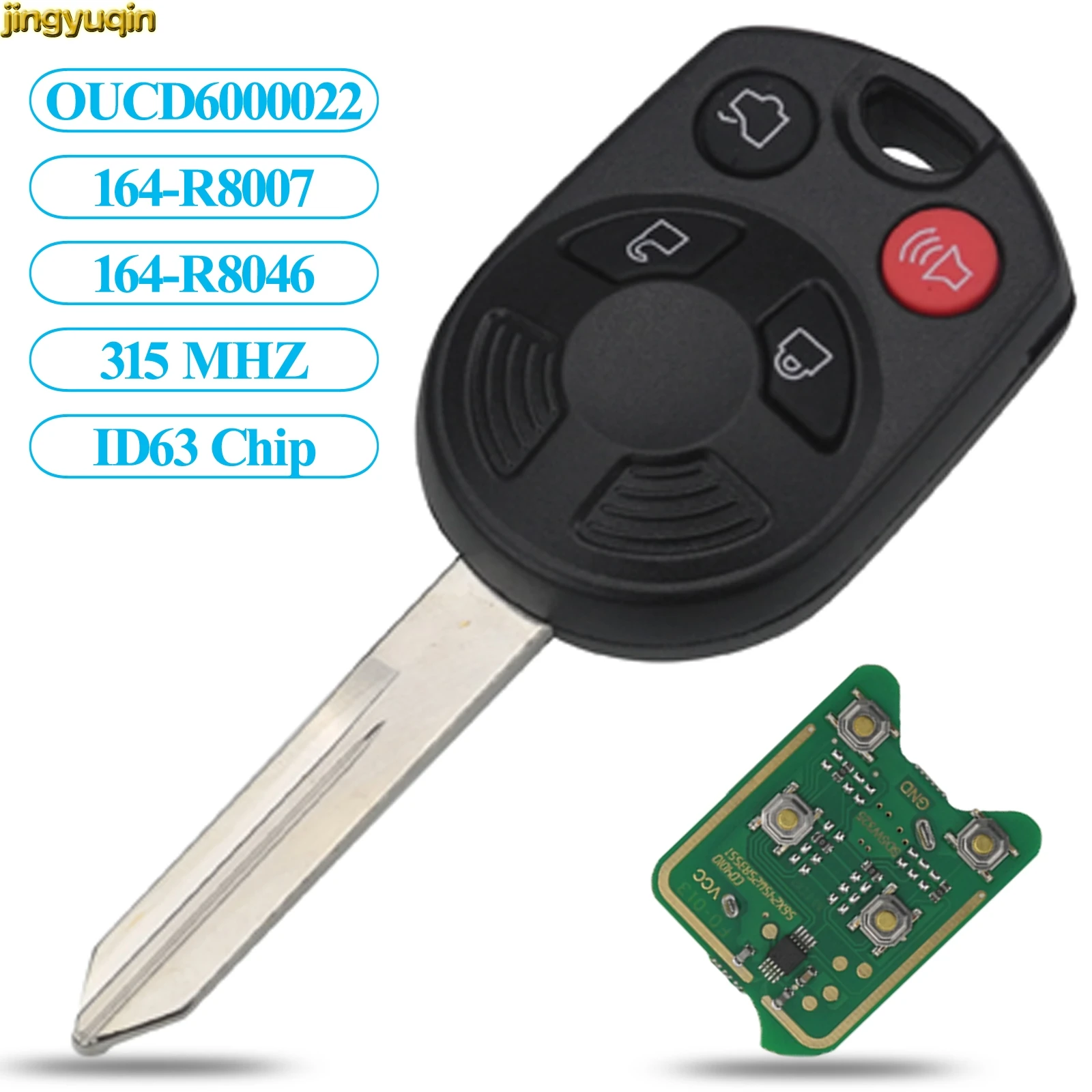 Jingyuqin OUCD6000022 ID63 транспондерный чип 80 бит 80bit 4BTN удаленный автомобиль полный ключ