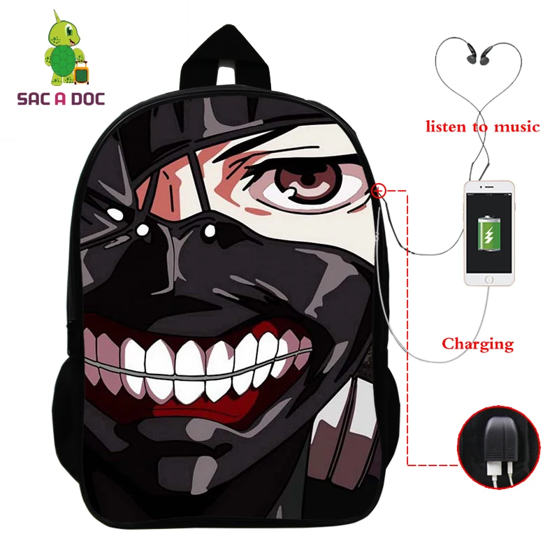 Многофункциональный рюкзак Tokyo Ghoul с usb-зарядкой для ноутбука сумки студентов