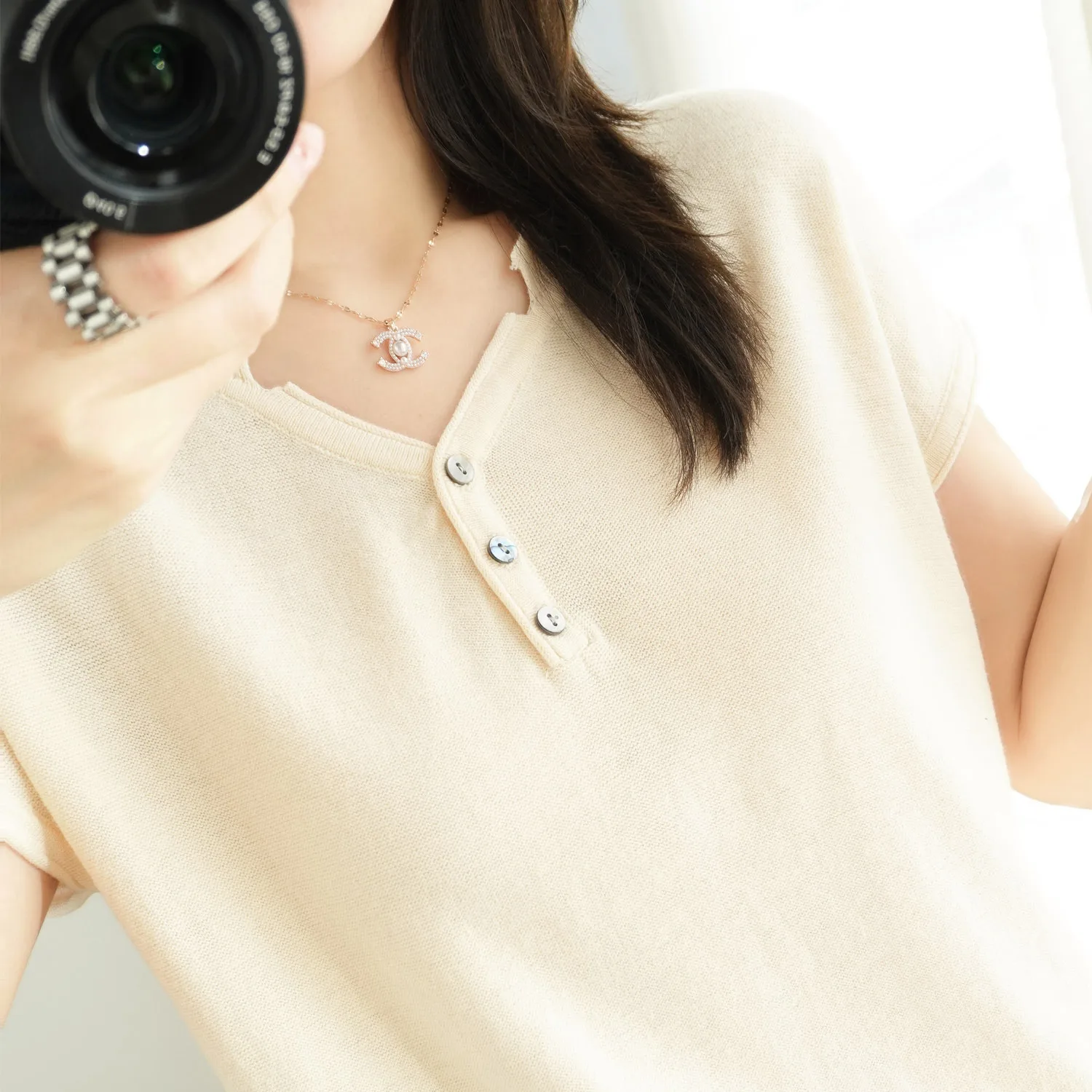 

2021 new spring and summer cotton hemp top knitted short sleeve women's V-neck pure cotton T-shirt half sleeve YUHANRONG