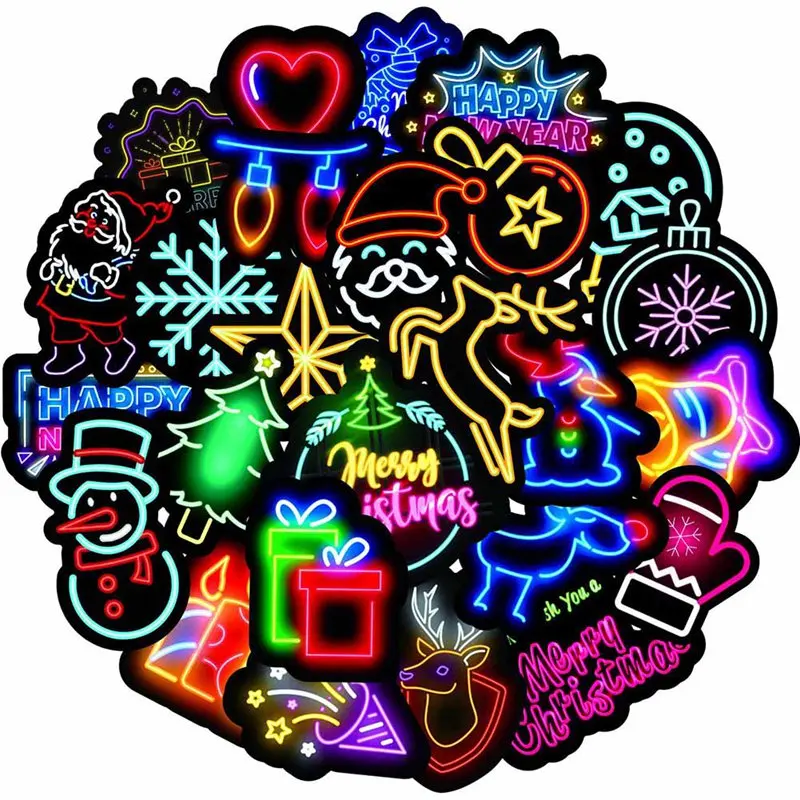 50 Pcs Christmas Neon Graffiti Stickers Luggage Laptop Helmet Trolley Case Pvc Waterproof Gift Envelope |