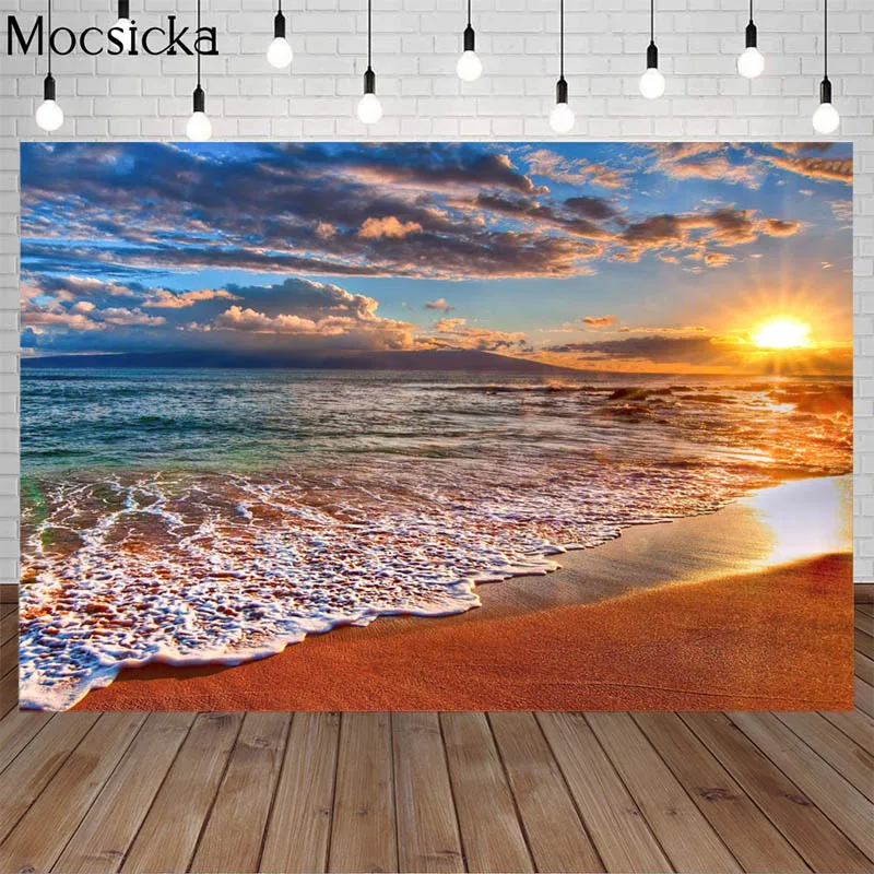 

Фон для фотосъемки с изображением летнего побережья неба пляжа песка волн облаков рассвета Авроры Природный Живописный фон для фотосъемки ...