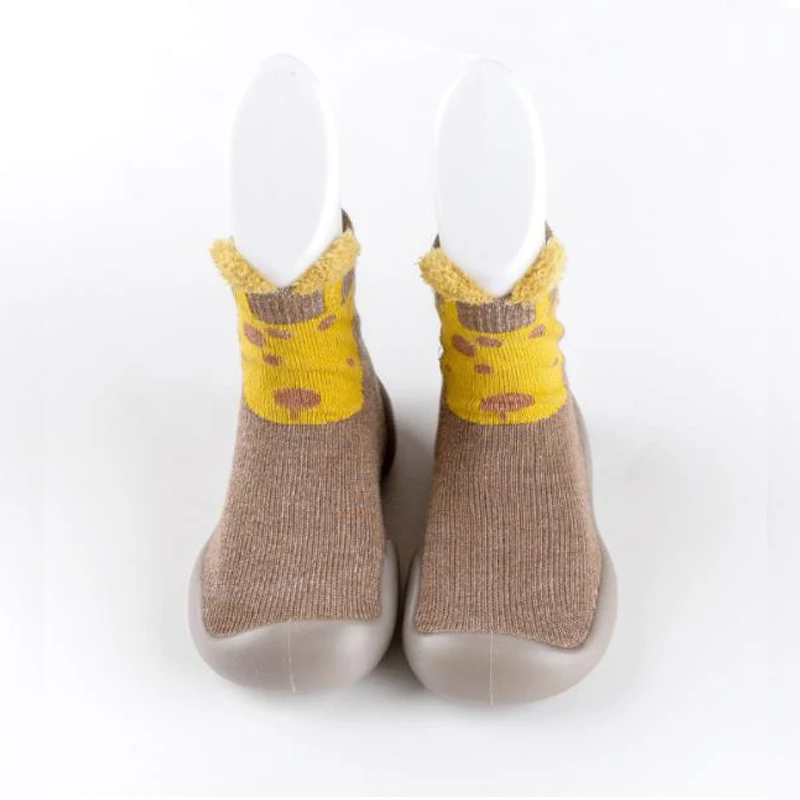 

New Children Antisilp Sock Shoes Solid Color Imitation Sashmere Baby Toddler Floor Shoes Son-slip Warm Rubber Soles Booties