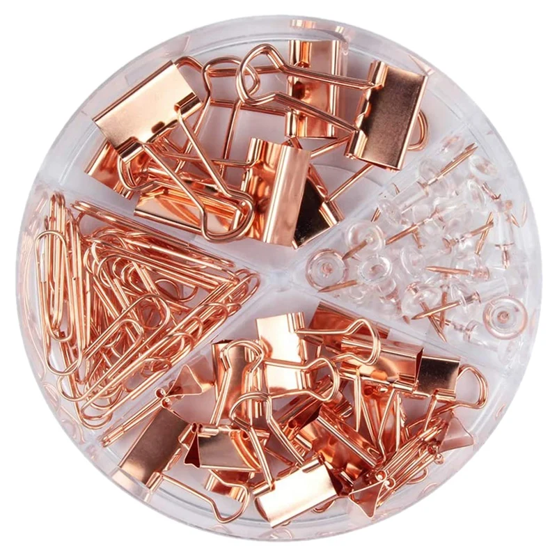 

171 Rose Gold Desk Accessories,Pushpins,Binders,Paper Clips,Standard Size Office Supplies Sets and Storage Boxes