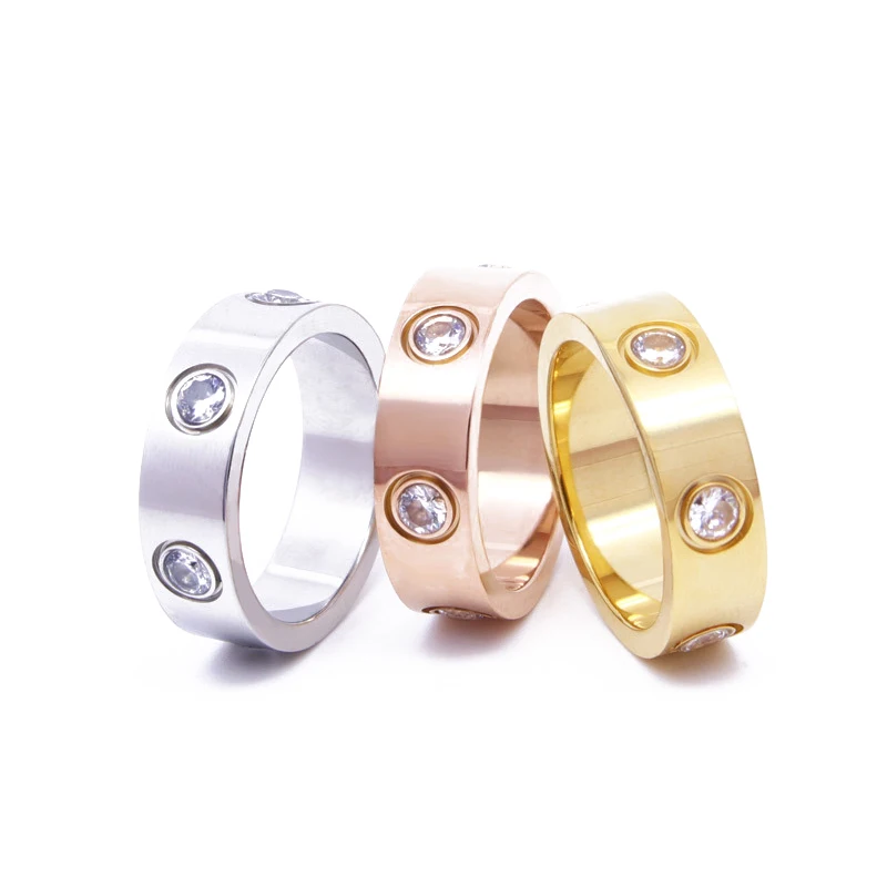 Trendy Stainless Steel Slimming Rose Gold Color Love Ring for Women Men Couple Crystal Rings Luxury Brand Jewelry Wedding Gift | Красота и