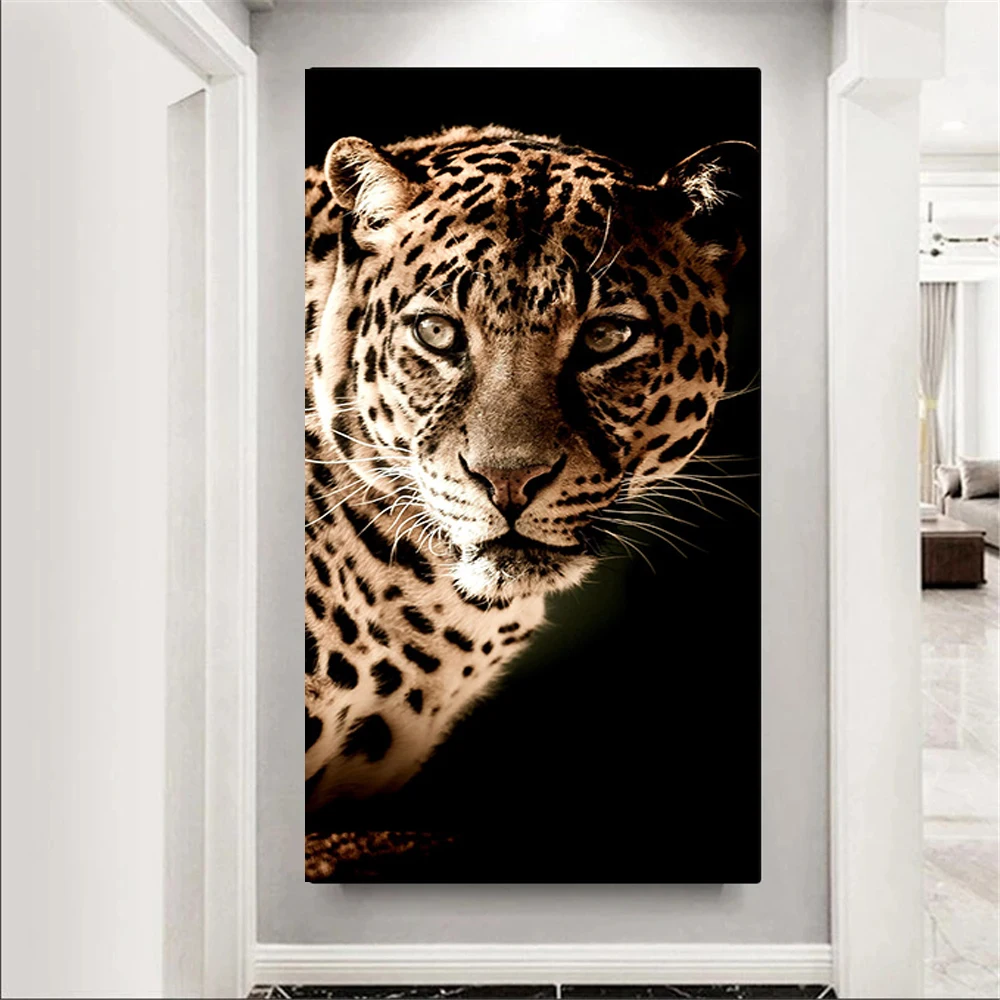 Животные картина холст лев леопард маслом постер для дома интерьер комнаты офиса