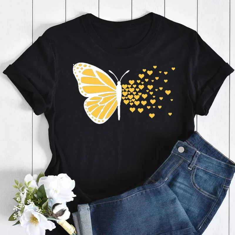 

New Butterfly Print T Shirt Women T Shirt Summer Fashion Female Tops Ladies Short Sleeve Graphic Tee Shirts Woman Cute T-shirts