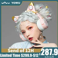 YOWU Wireless Headphones Magic card to control RGB lights Cat Casco Girl Cute Cat Headsets Magic Card Sakura Student Storage Bag
