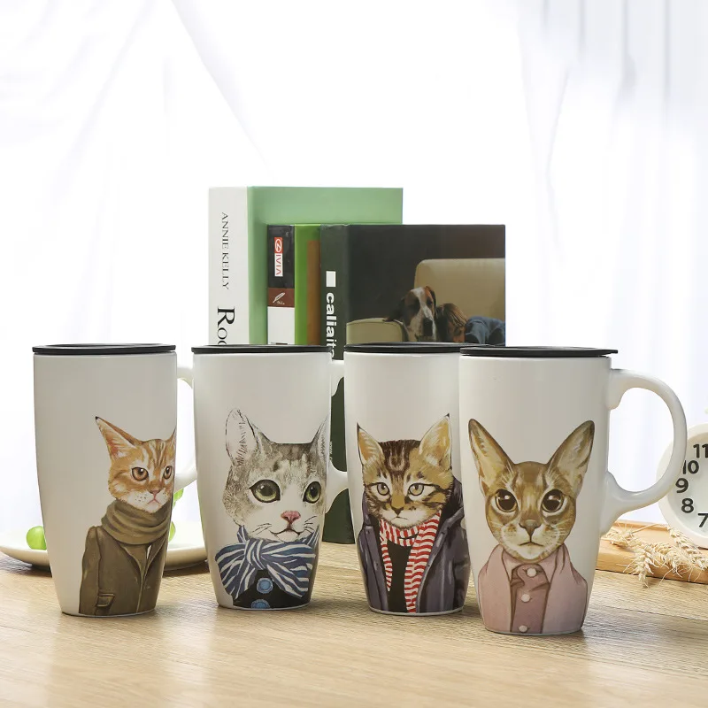 

Cute Cat Ceramic Water Cup with Lid Creative Large Capacity Milk Coffee Mug Teacup Drinking Utensils Tableware Daily Necessities