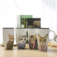 cute cat ceramic water cup with lid creative large capacity milk coffee mug teacup drinking utensils tableware daily necessities