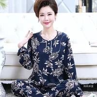 fdfklak l 5xl womens pajamas set new printed cotton sleepwear loose plus size long sleeve pant 2 piece mothers home clothes