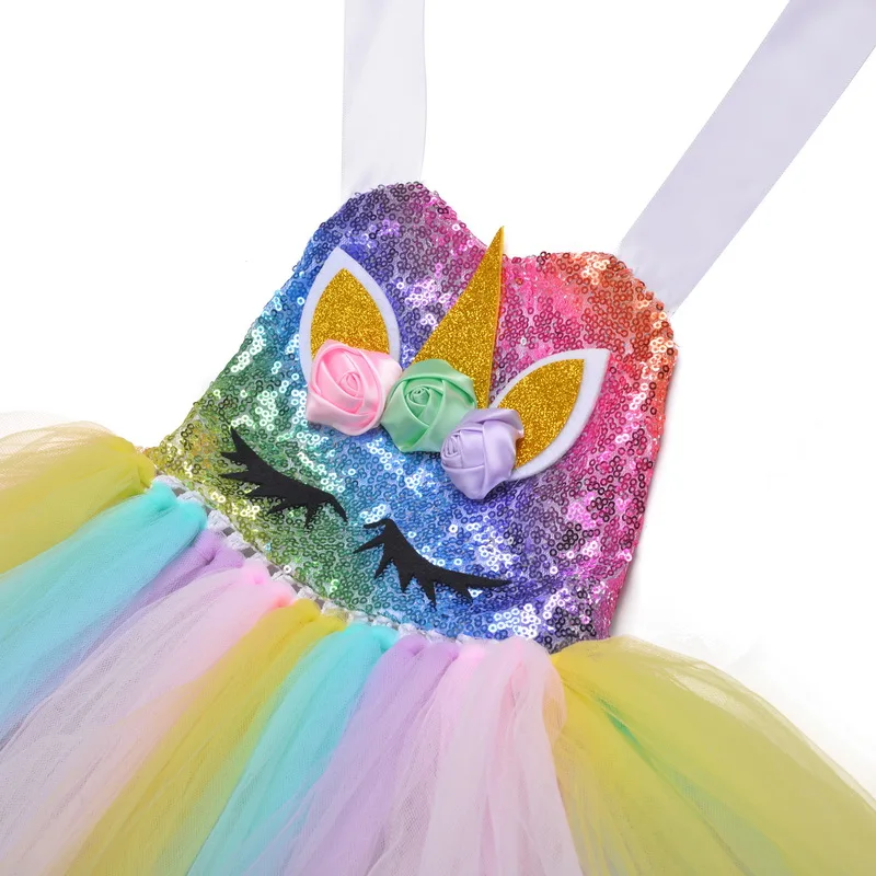 Платье с радужными блестками для девочек костюм пони Единорога детей ясельного