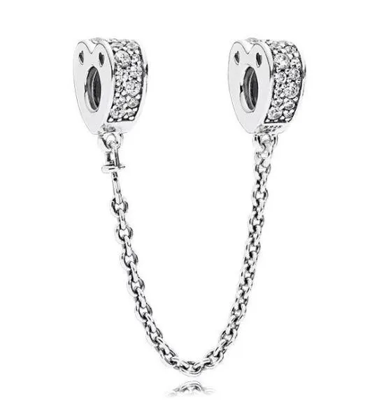 

925 Sterling Silver Charm Multi-colour Arcs Of Love With Crystal Safety Chain Bead Fit Pandora Bracelet Diy Jewelry