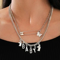 aprilwell one piece punk bear necklace for women cute pendant letter baby multilayer kpop pin neck chains fashion jewelry gift
