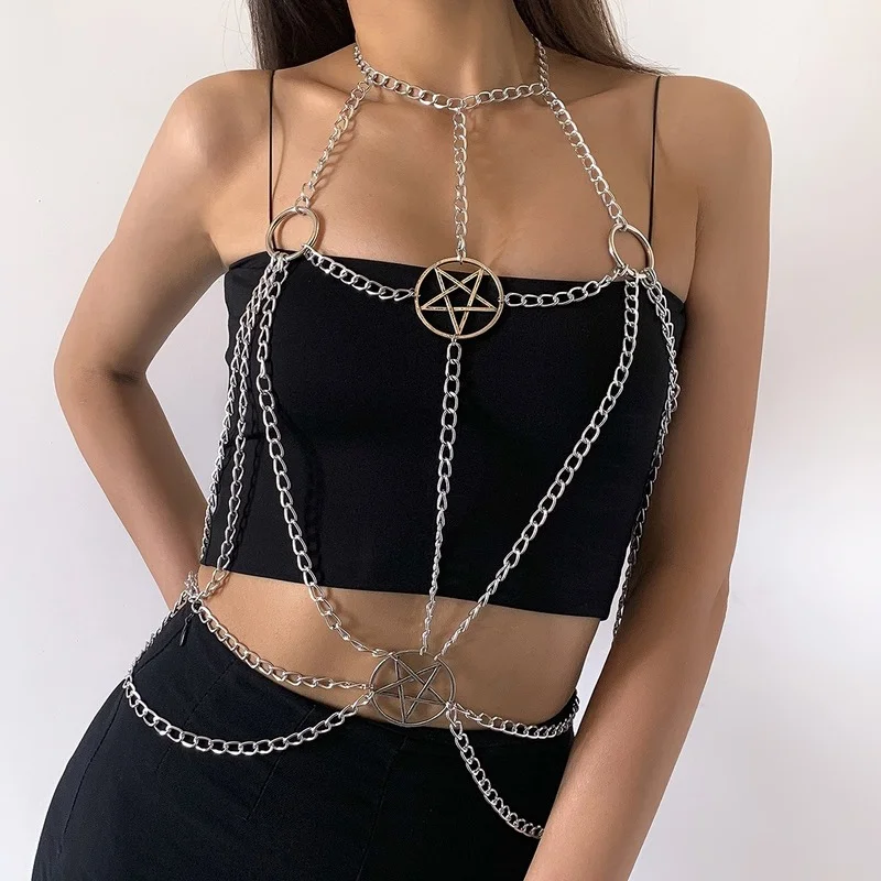Женская цепочка для тела украшение в готическом стиле металлическая пентаграмма