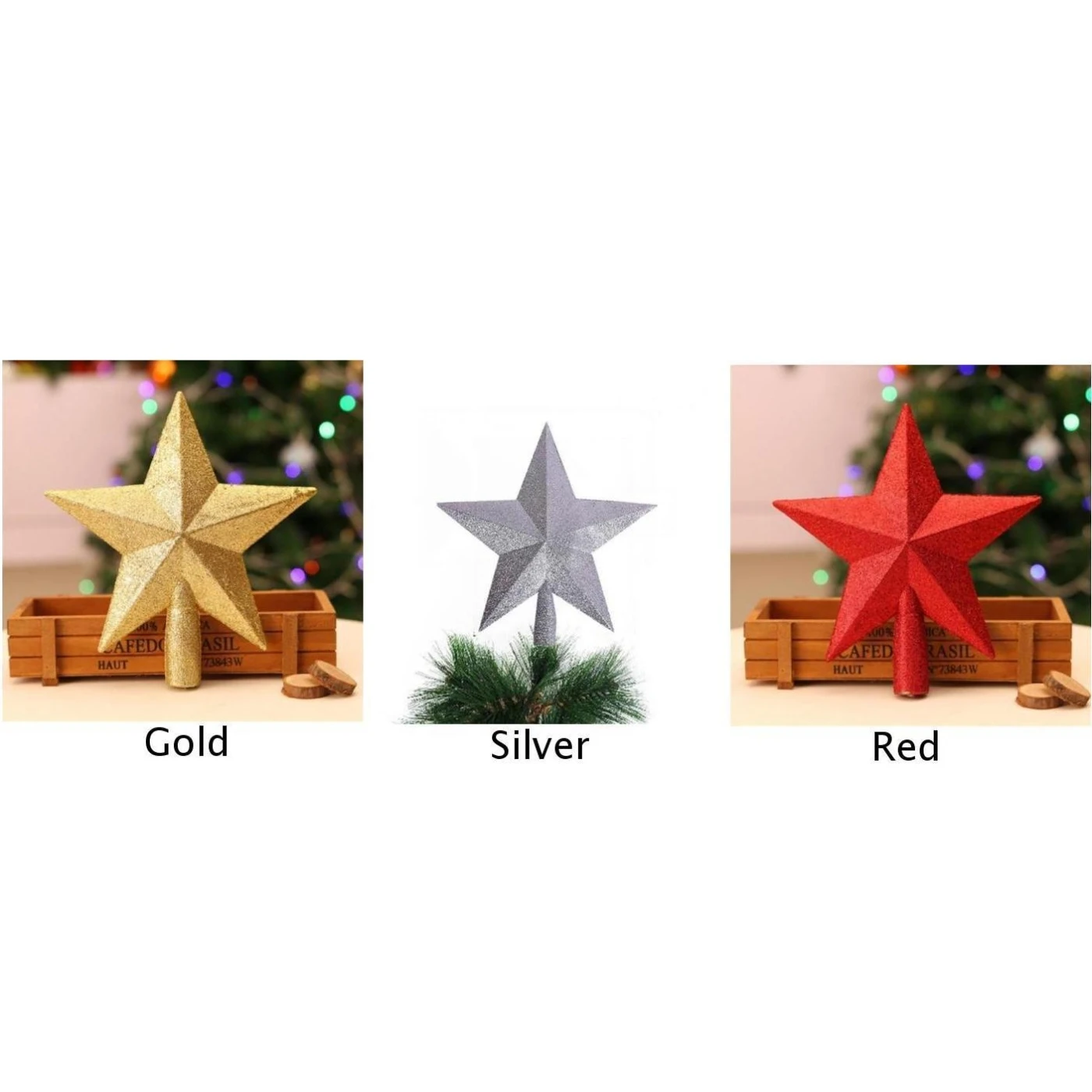 Christmas Tree Top Star Topper Glitter Finish 15cm For Of Decoration Home Graden Decora | Дом и сад
