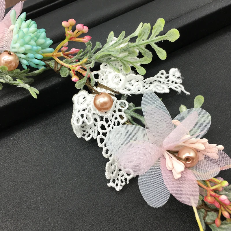 

Bride Wedding Hair Accessories Gorgeous Flower Headbands Braided Hair Vine Pearl Headpiece Hair Ornament For Women Girls