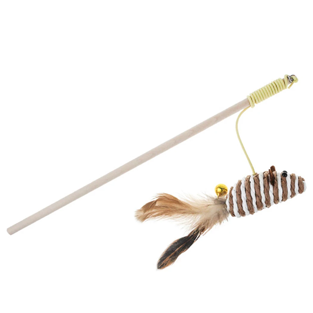 

30cm Pet Cat Teaser Toys Feather Linen Wand Cat Catcher Teaser Stick Cat Interactive Toys Wood Rod Mouse Toy With Mini Bell
