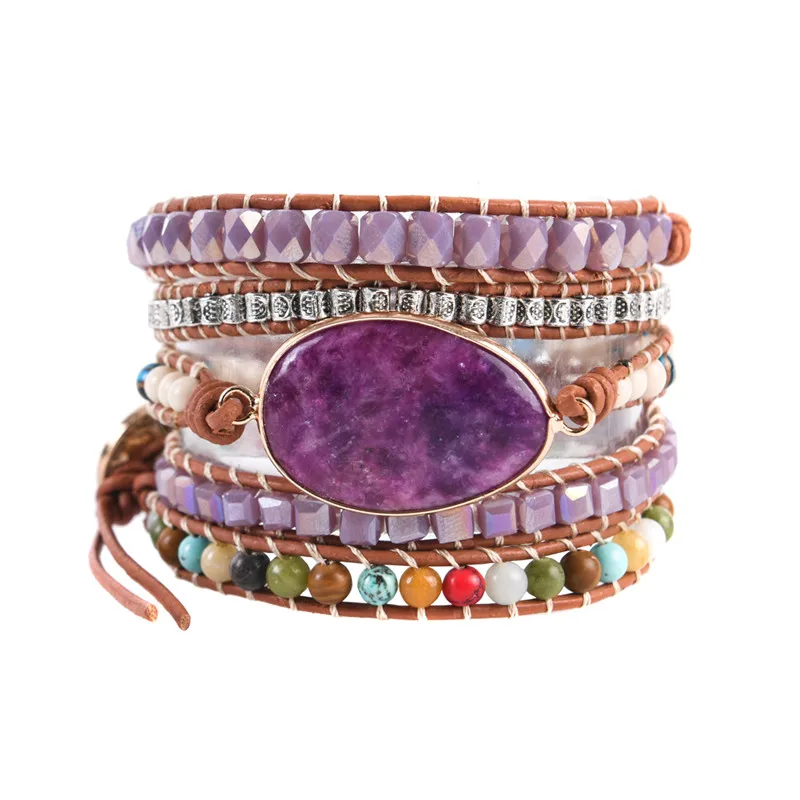 Leather Wrap Bracelet Natural Stone Beaded 5X Layers Statement Art Christmas Jewelry Gifts Drop Shipping | Украшения и аксессуары