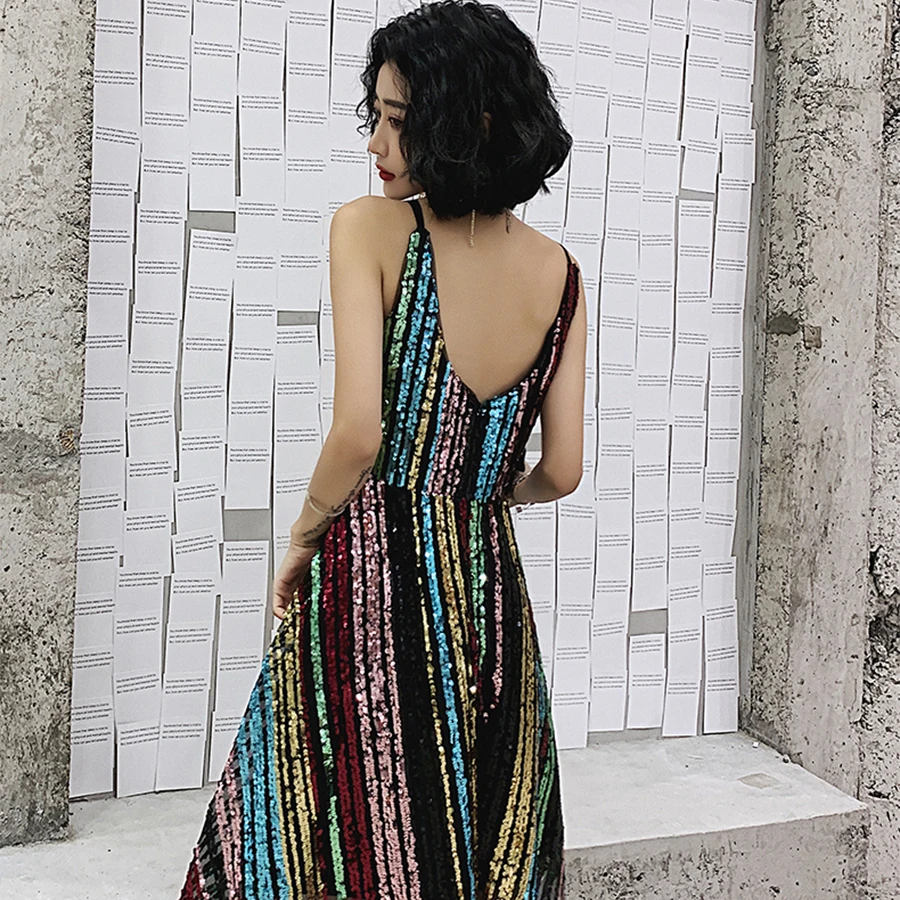 Это Yiiya Выпускные платья Eelgant длиной до колена vestidos de gala Блестящие Блестки v-образный вырез слинг женское торжественное платье размера плюс E1430