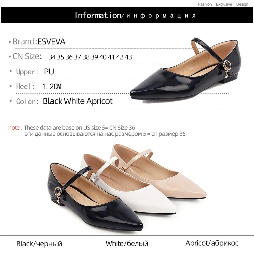 

ESVEVA 2020 Buckle PU Leather Shallow Women Single Shoes Pointed Toe Spring Autumn Comfortable Ladies Flats Shoes Big Size 34-43
