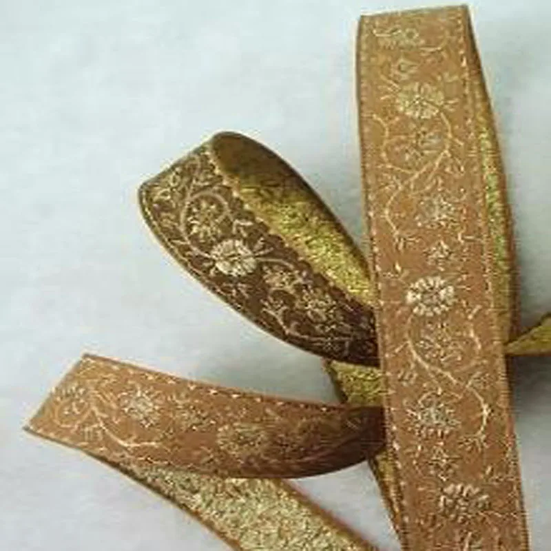 Элегантные золотые цветы вышивка жаккардовая лента красивая и DIY ленты для шитья