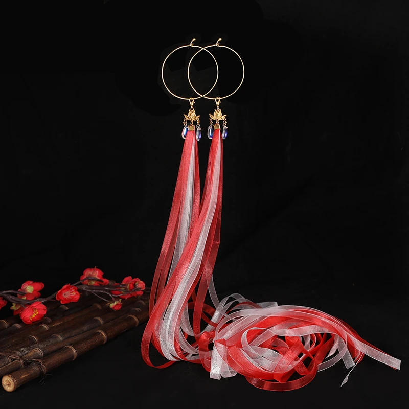 

XinHuaEase Antique Hair Ring Chinese Style Ribbon Circle Long Tassels Band Bracelet Costume Hanfu Accessories Headwear Headpiece