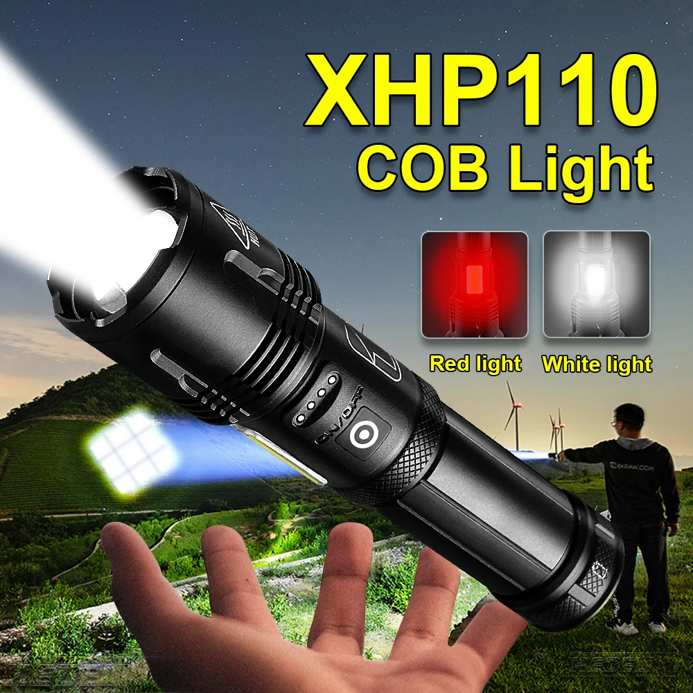 Мощный XHP110 COB светодиодный вспышка светильник фонарь 18650 тактический вспышки USB