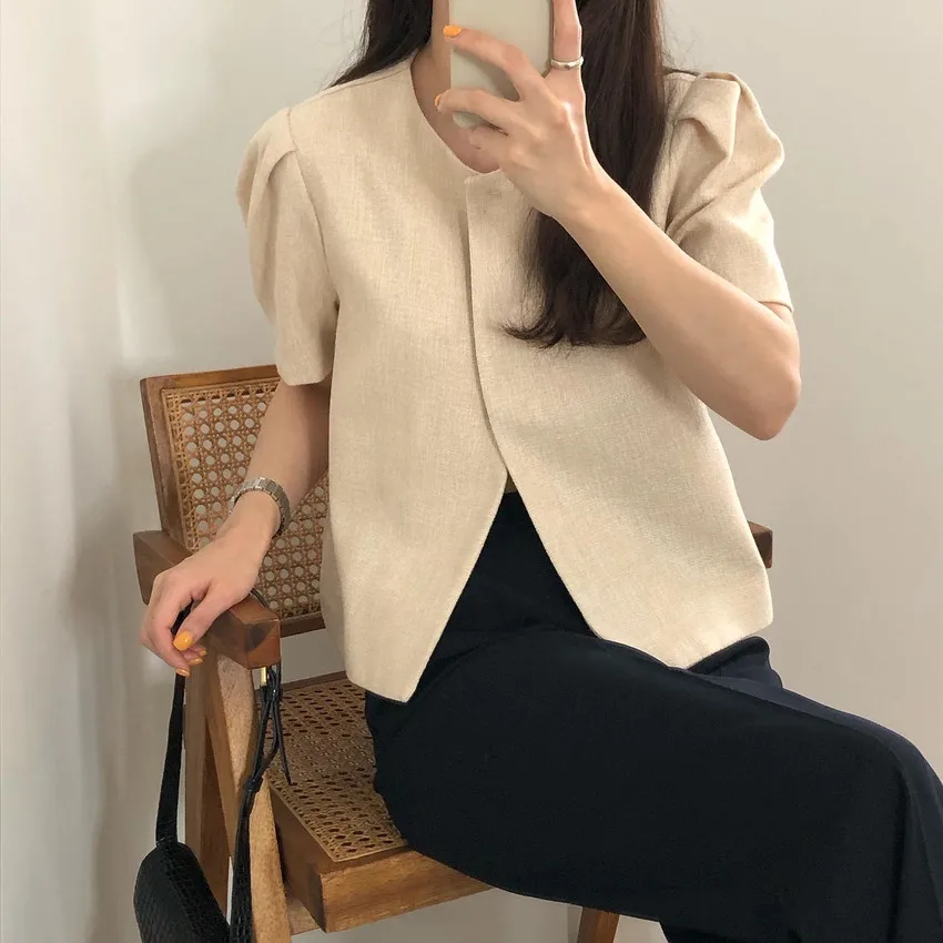 

Harajuku Chic Loose-Fitting OL Cardigans Femme Summer Stylish Gentle Streetwear Solid Retro Hot Brief New All-Match Blazers