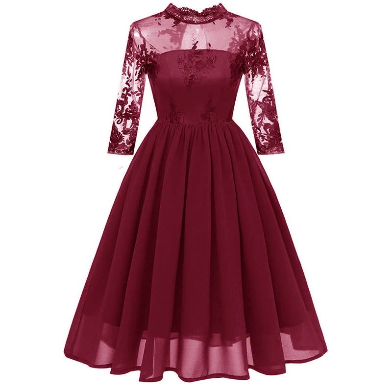 

Летнее женское платье 2021, однотонное кружевное свадебное платье с высокой талией и рукавом три четверти, элегантные вечерние платья