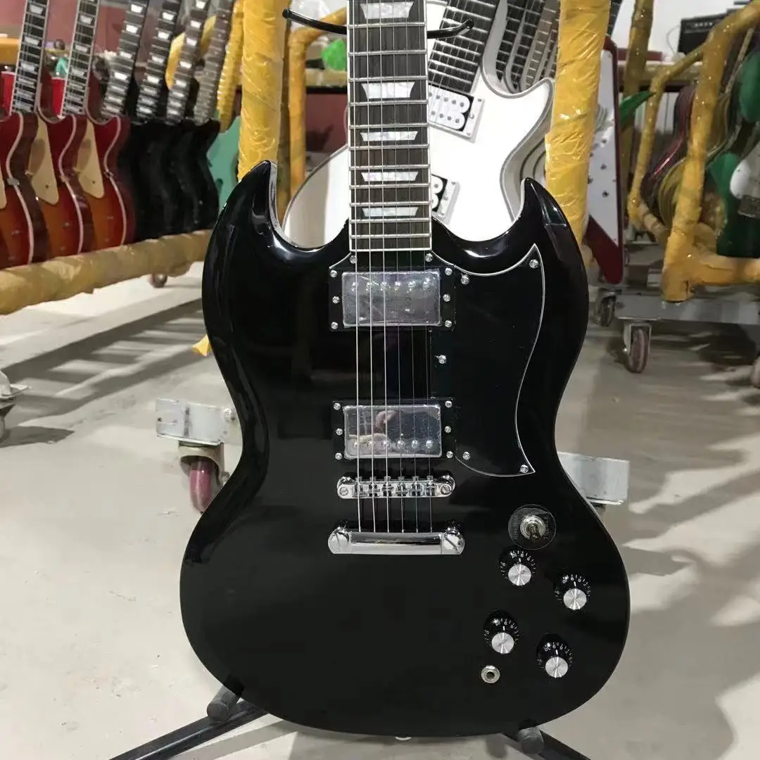 

SG Electric Guitar Black Color Mahogany Body Rosewood Fingerboard Silver Hardware High Quality Guitarra Free Shipping