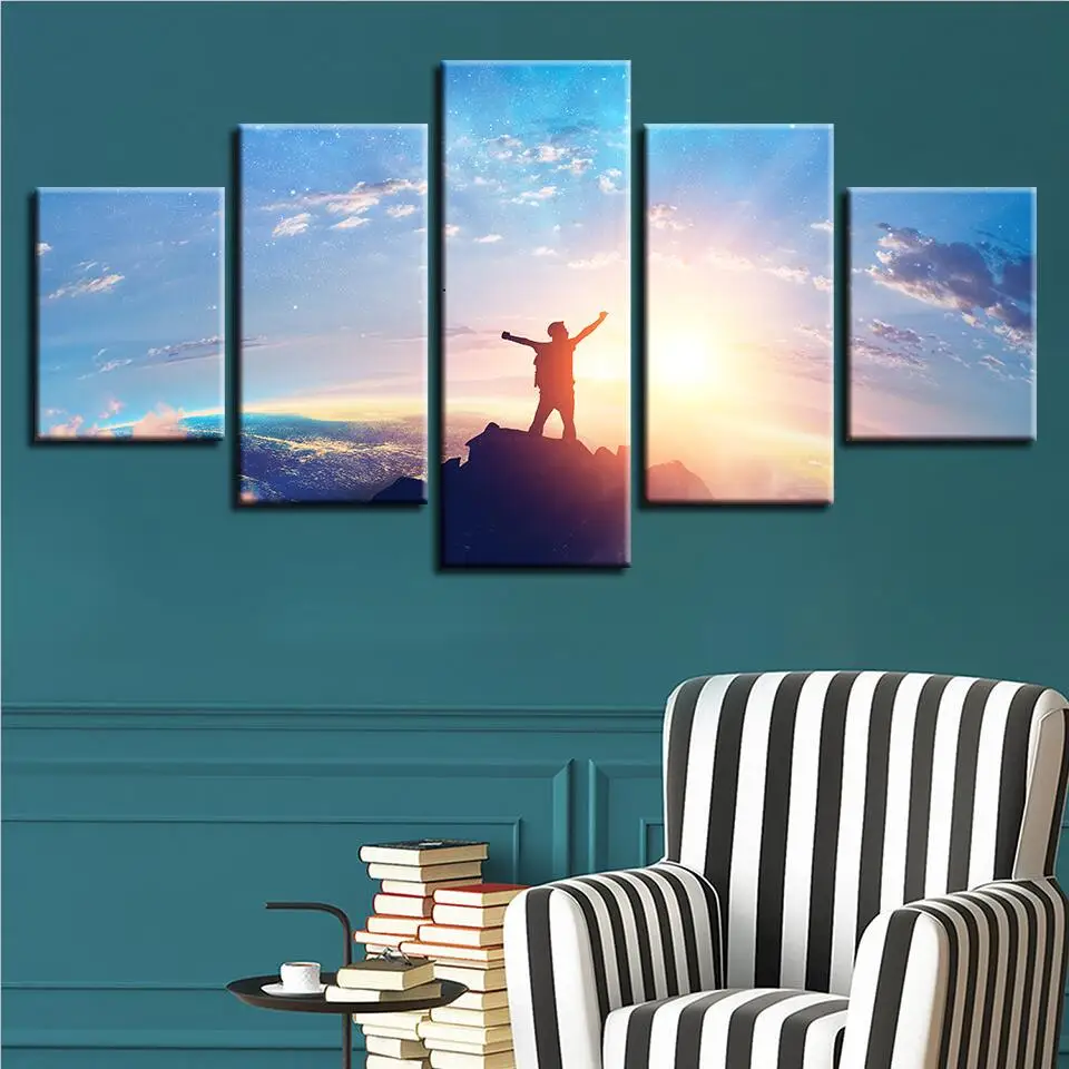 

Modern HD Canvas Home Decor Creative Printed 5 Pieces Mountain Landscape Sunshine Pictures Wall Poster Art Spray Painting Framed