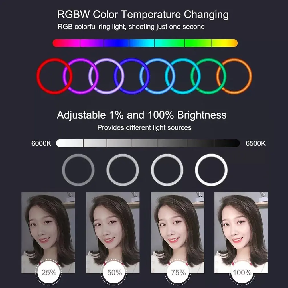 

Beauty Ring Lamp RGB Colorful Fill Light Small Bracket USB Power Supply For Mobile Phone Live Streaming Video