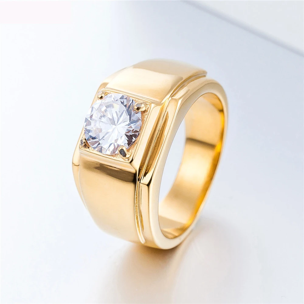 Men Women Stainless Steel Wedding Rings Gold Color Knight Templar Zircon Male Party Ring Medieval Signet Retro Vintag Gifts | Украшения и