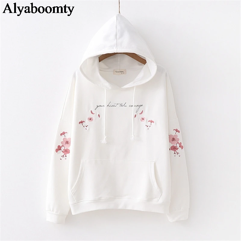 Японский консервативный стиль весна осень женские толстовки с капюшоном Белый